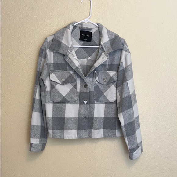New Look Gray Plaid Women's Jacket - Picture 1 of 4